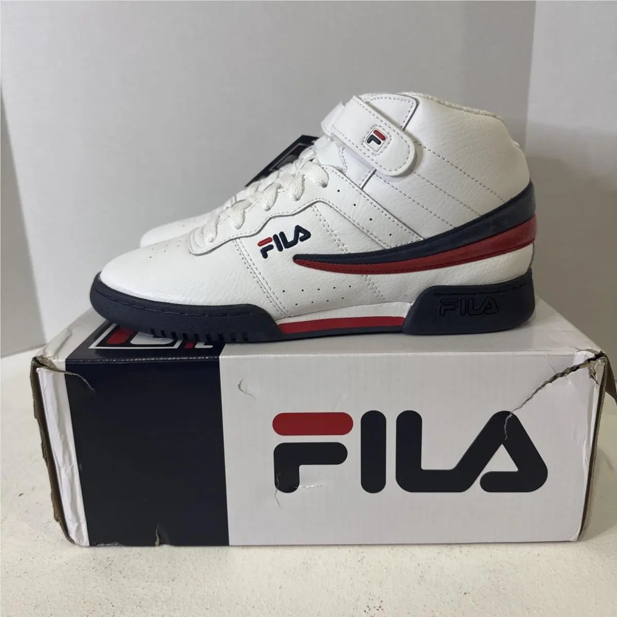 Mens Fila F-13 Classic Mid High Top Basketball Shoes Sneakers White Black Man 7