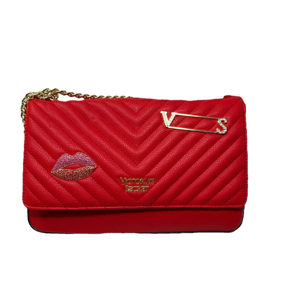 Victoria Secret Crossbody Bag Red Quilted Gold Chain Rhinestone Bond Street by Victoria's Secret
