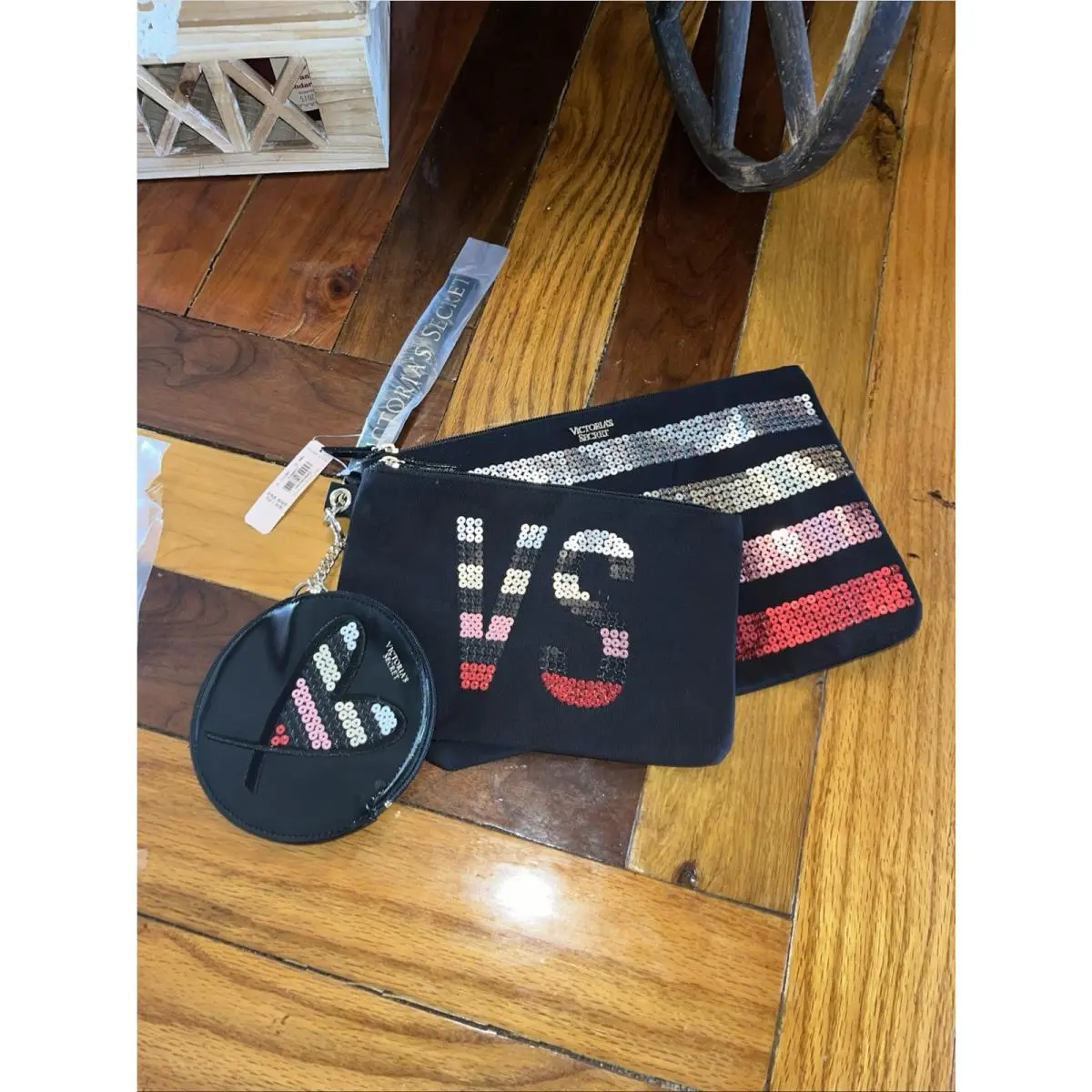 Victoria Secret 3 Piece Sequin Clutch Bag with Key Ring by Victoria's Secret