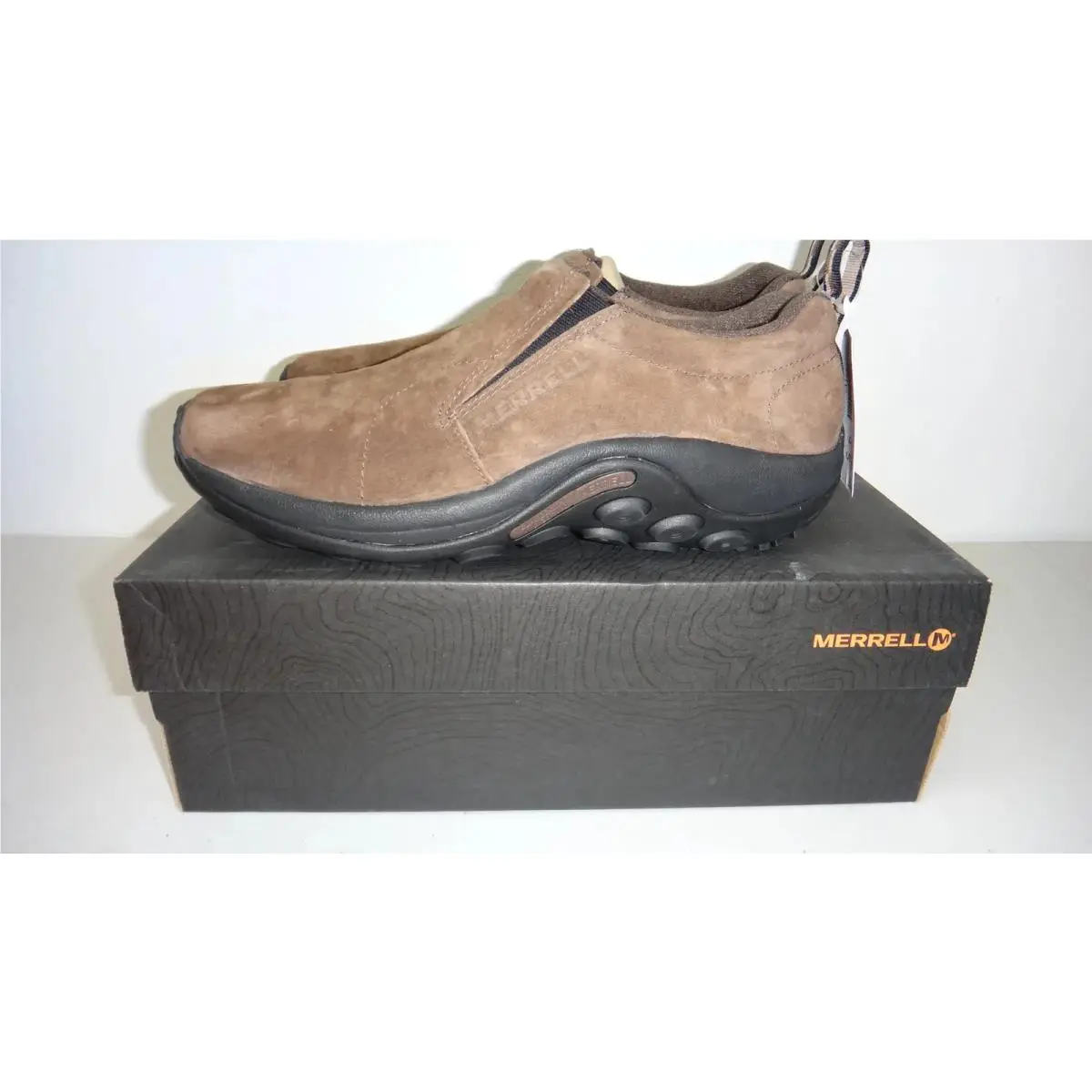 Merrell Jungle Moc Mens 9.5 Dark Earth Brown Suede Slip On Shoes J65685