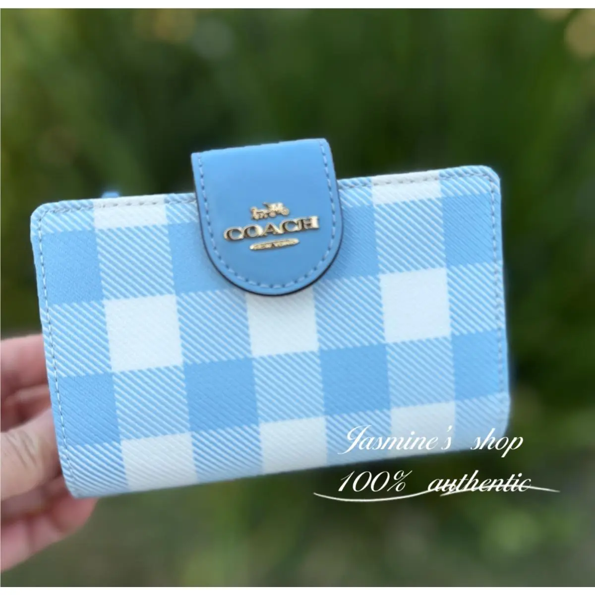 Medium Corner Zip Wallet with Gingham Print CFA18 by Coach