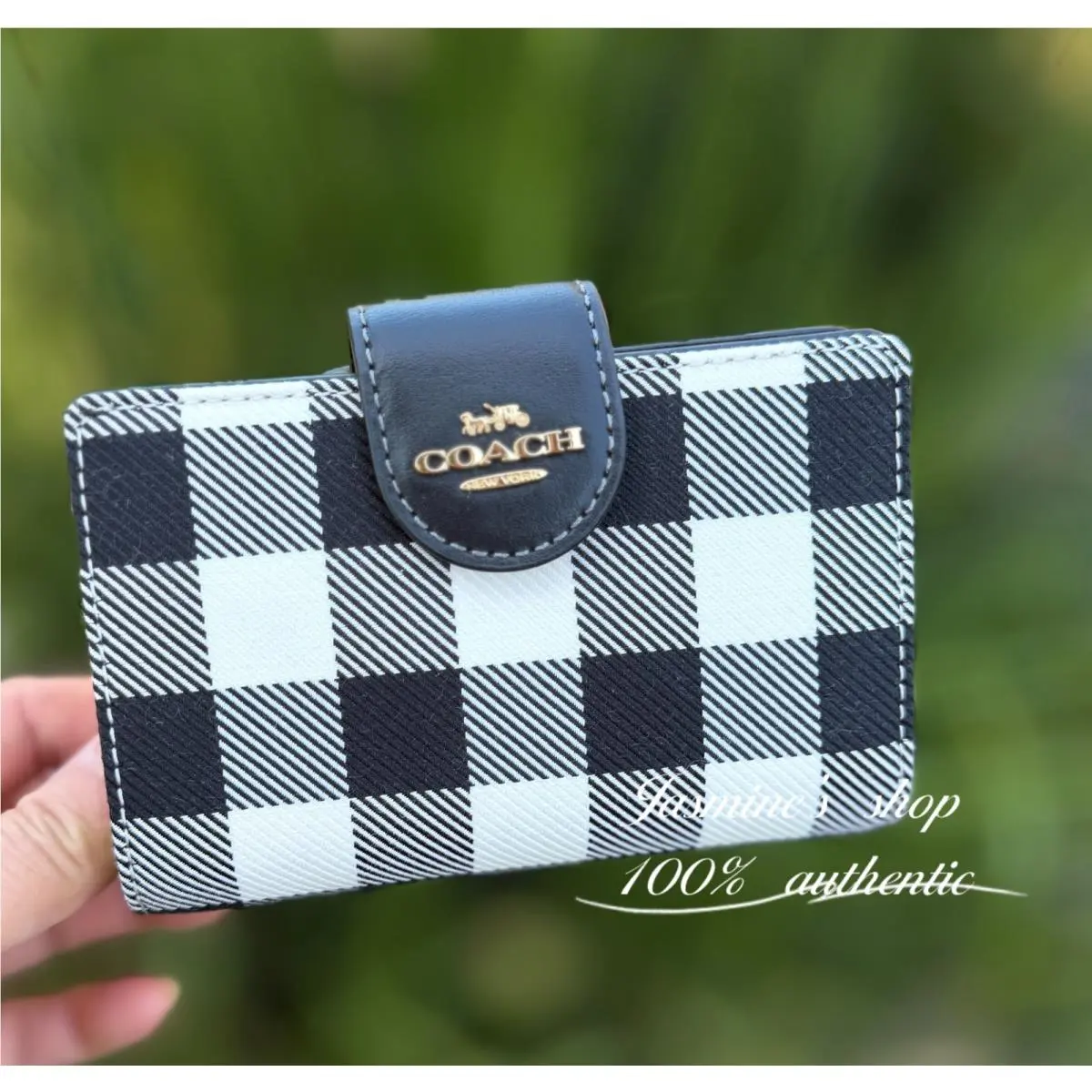 Medium Corner Zip Wallet with Gingham Print CFA18 CFA18/gold /black multi by Coach