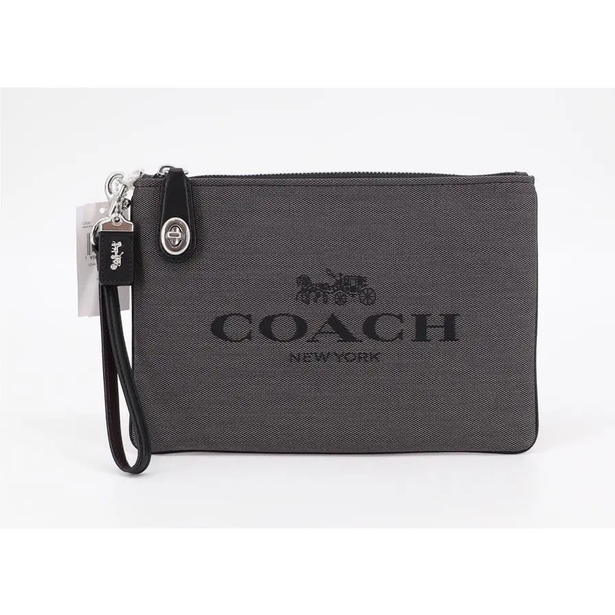 Coach Jacquard Turnlock Wristlet Pouch Black