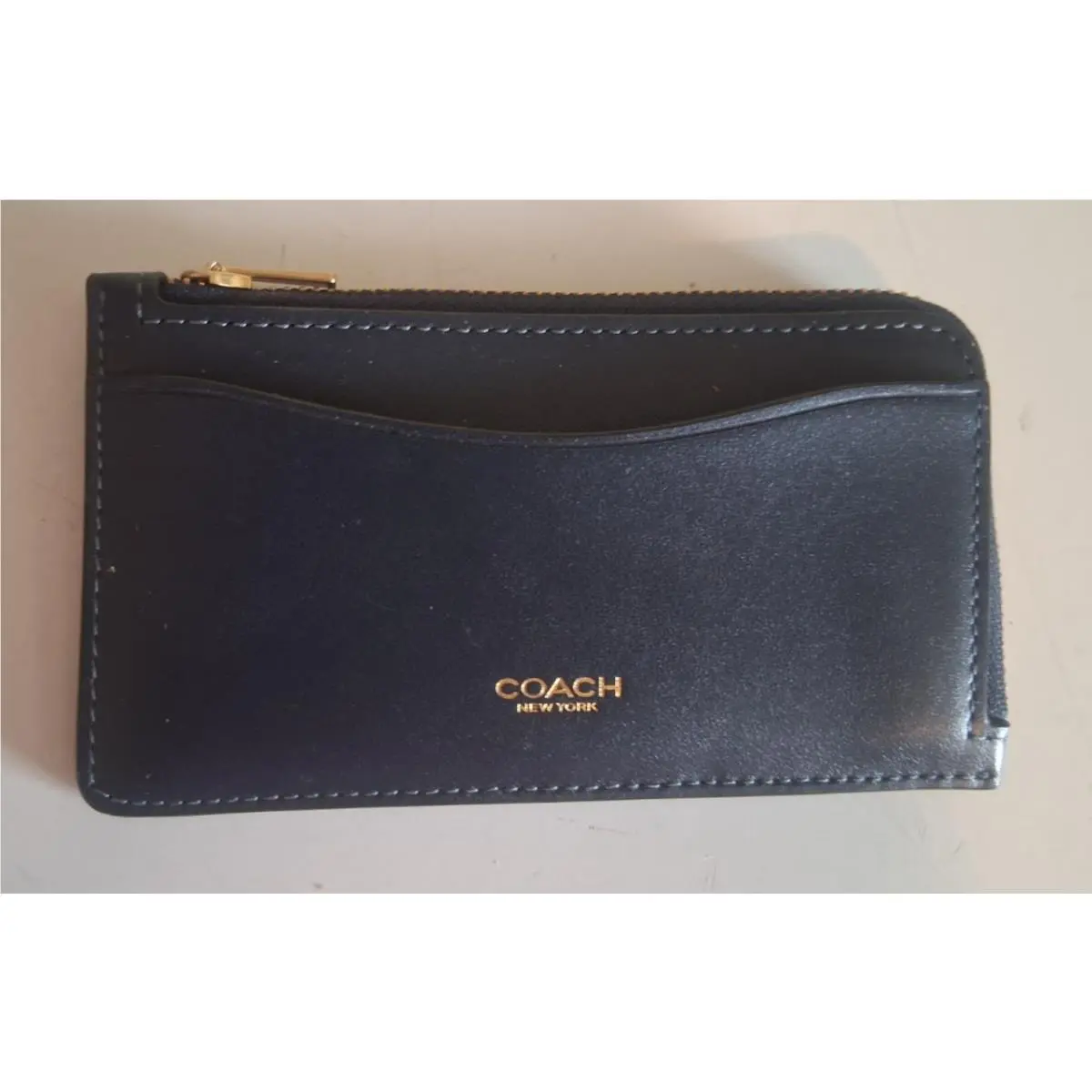 York Zip Card Case - Navy Refined Calf Leather by Coach