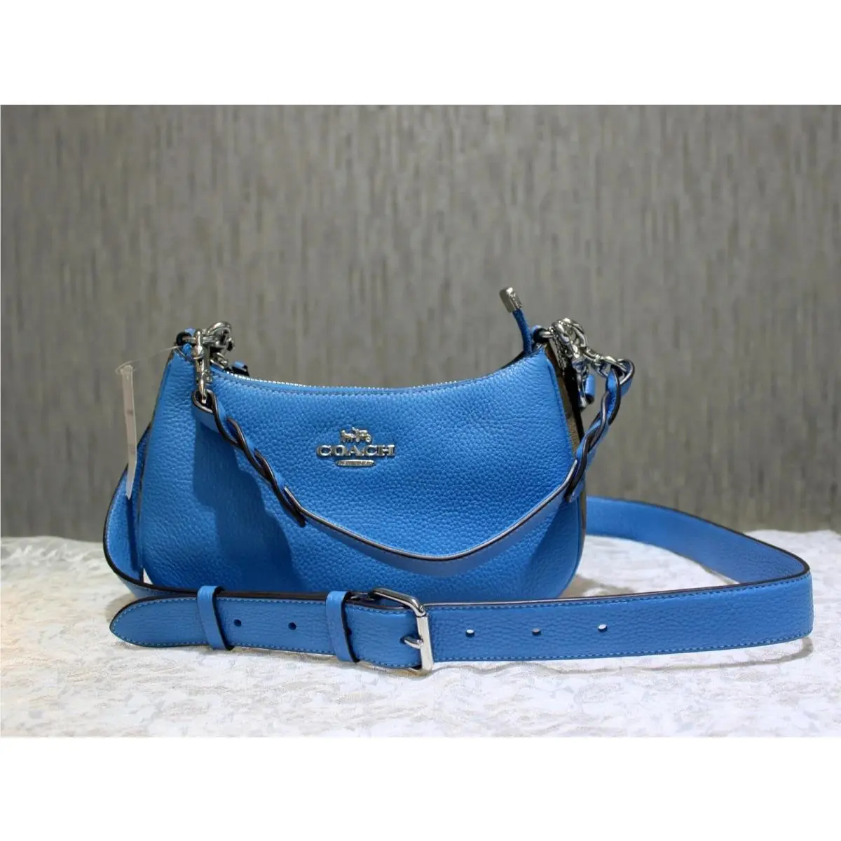 Coach Teri Shoulder Bag In Pebble Leather CJ590 Racer Blue Detachable Strap