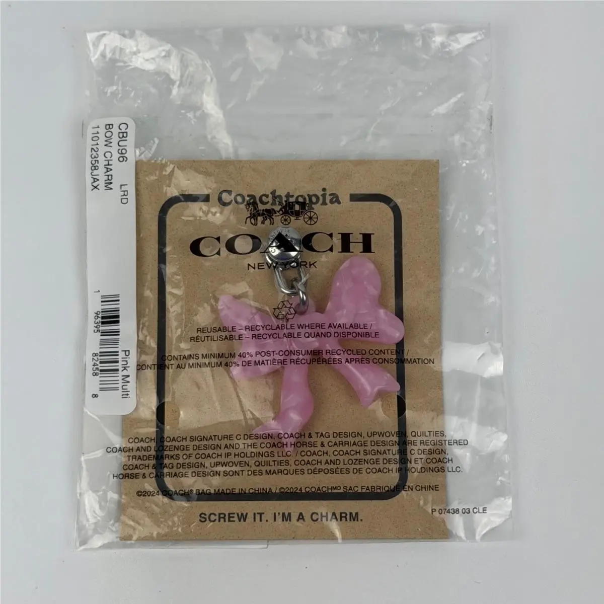 Coach Coachtopia Bow Bag Charm Pink