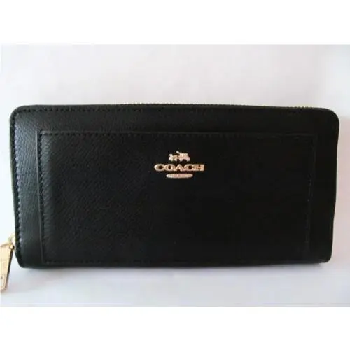 Coach 52648 Crossgrain Leather Accordion Zip-around Black Wallet Ret
