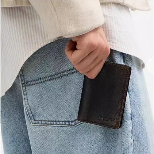 Coach ID Card Wallet In Loved Black Brown Rub-off Smooth Leather
