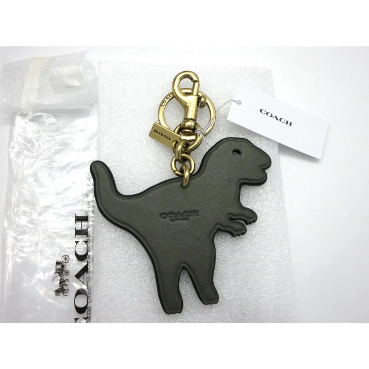 Coach Rexy Green Leather Key Ring Fob Bag Charm CBG74 in Packaging