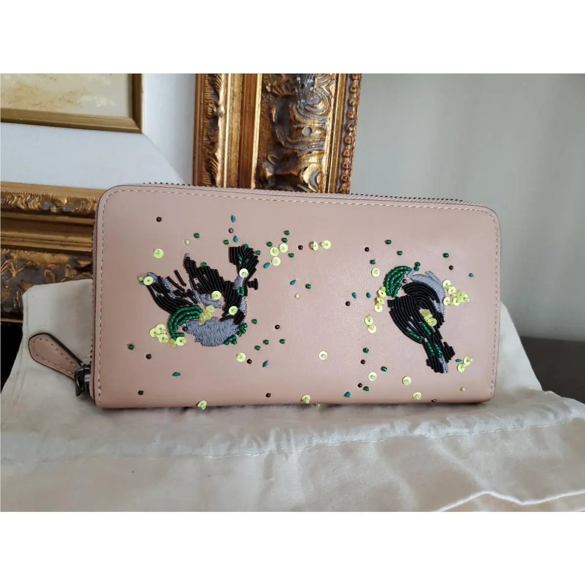 1941 Continental Wallet Nappa Lamb Leather Zip Around Embellished Birds by Coach