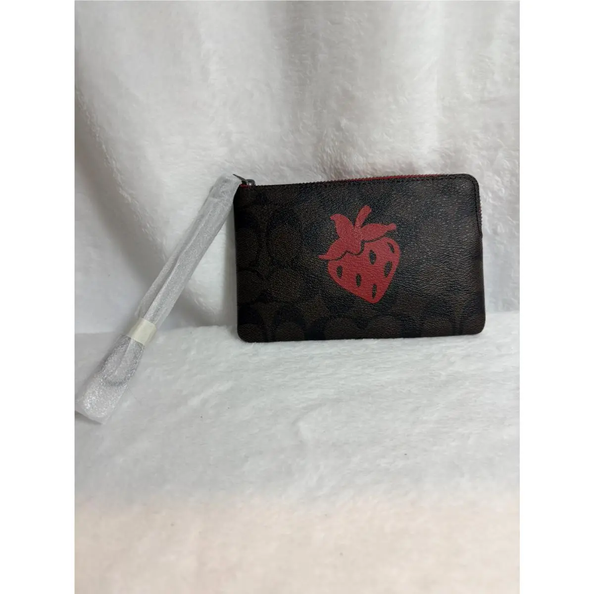 Coach Corner Zip Wristlet IN Signature Canvas with Strawberry Motif