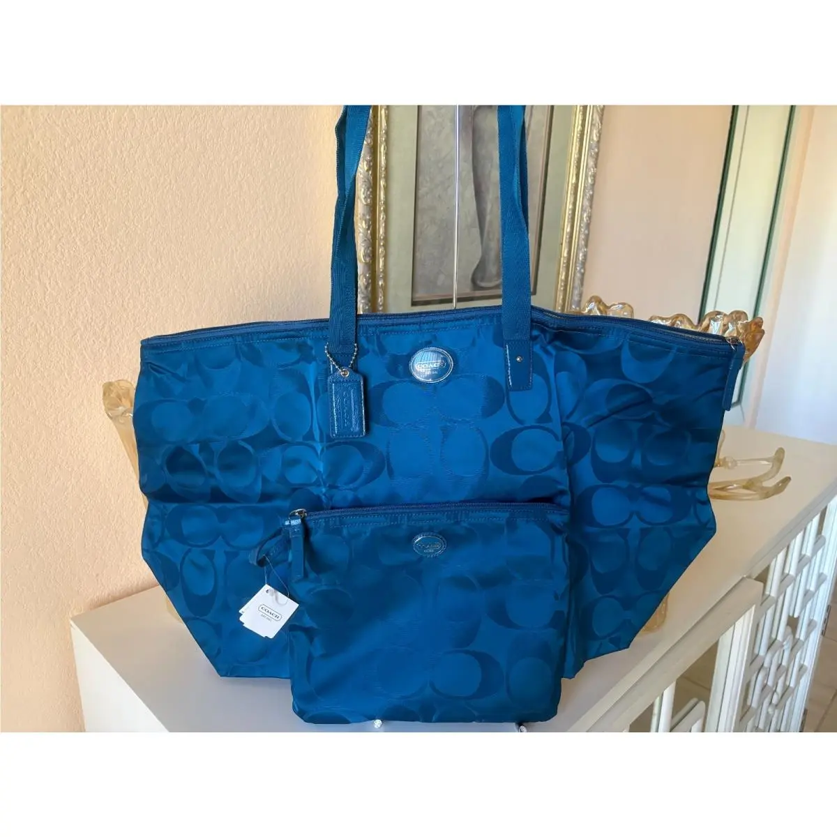 Coach Getaway Signature Nylon Packable Weekender Tote Exlarge Blue 77316