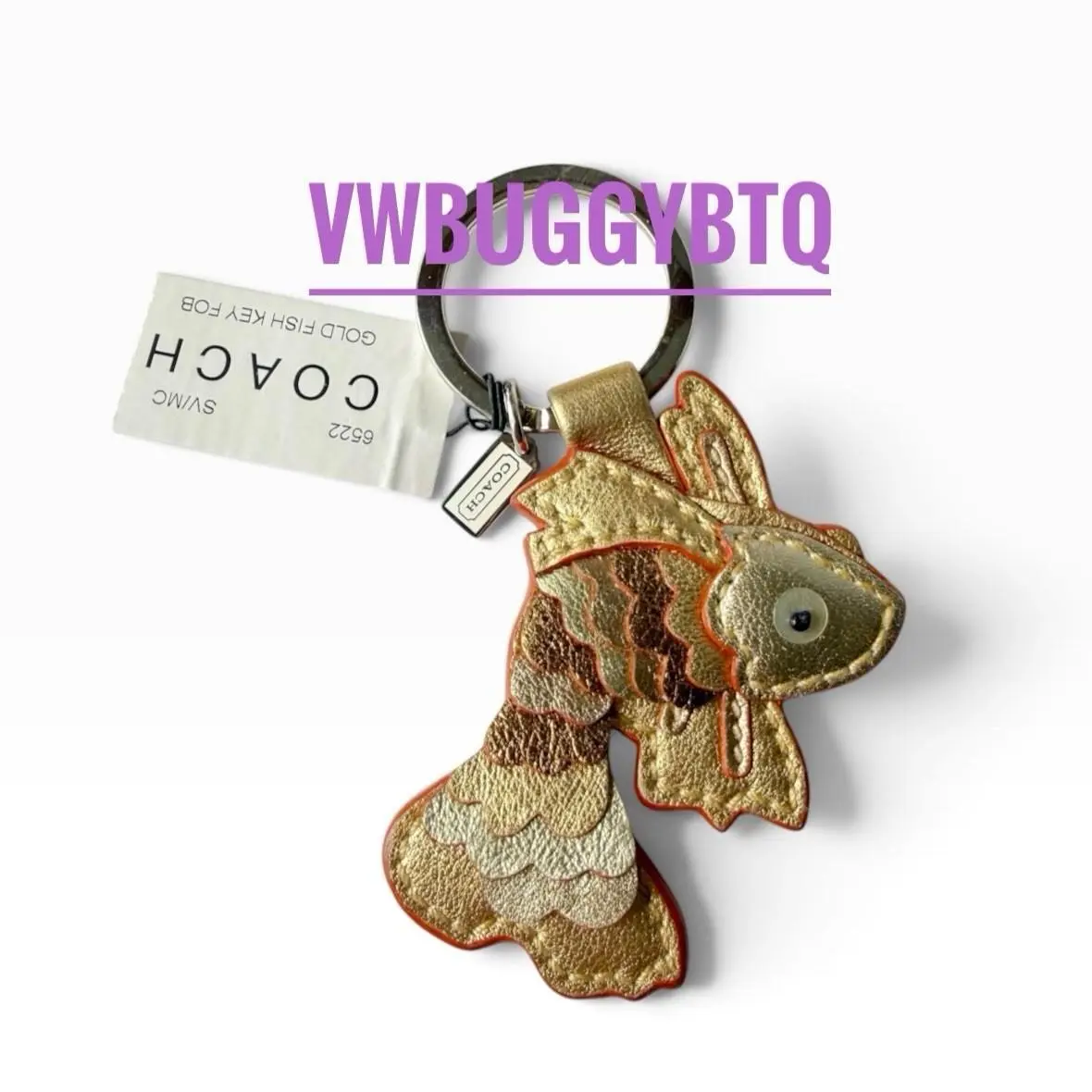 Coach Metallic Gold Leather Koi Fish Key Ring Bag Charm 6522