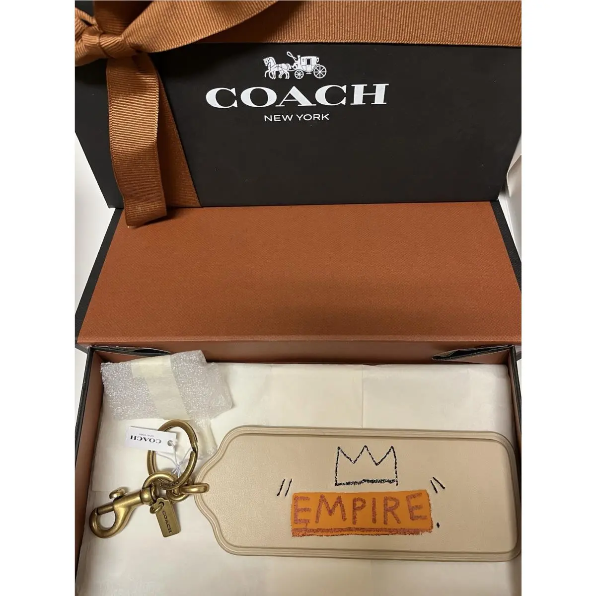 Coach x Jean Michel Basquiat Leather Bag Charm Split Key Ring Dogleash Clip 6998