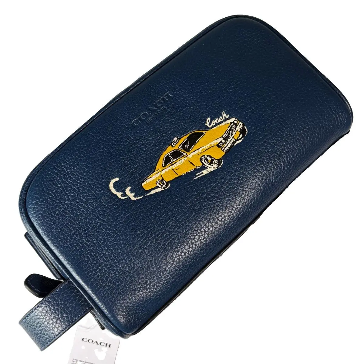 Coach Small Travel Kit Car Taxi Print Pebble Leather Deep Blue