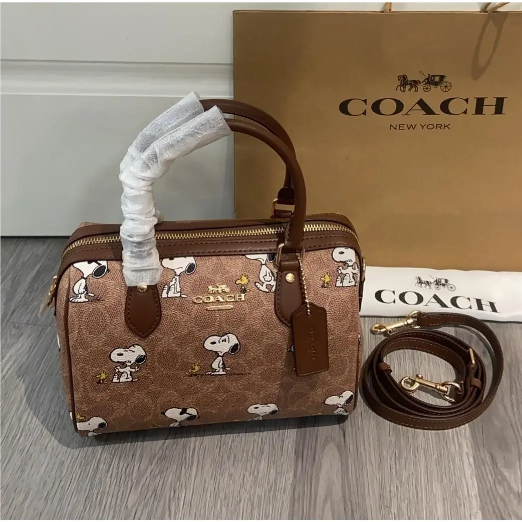 X Peanuts CBM33 Rowan Satchel Bag Signature Canvas Snoopy Print Outlet by Coach
