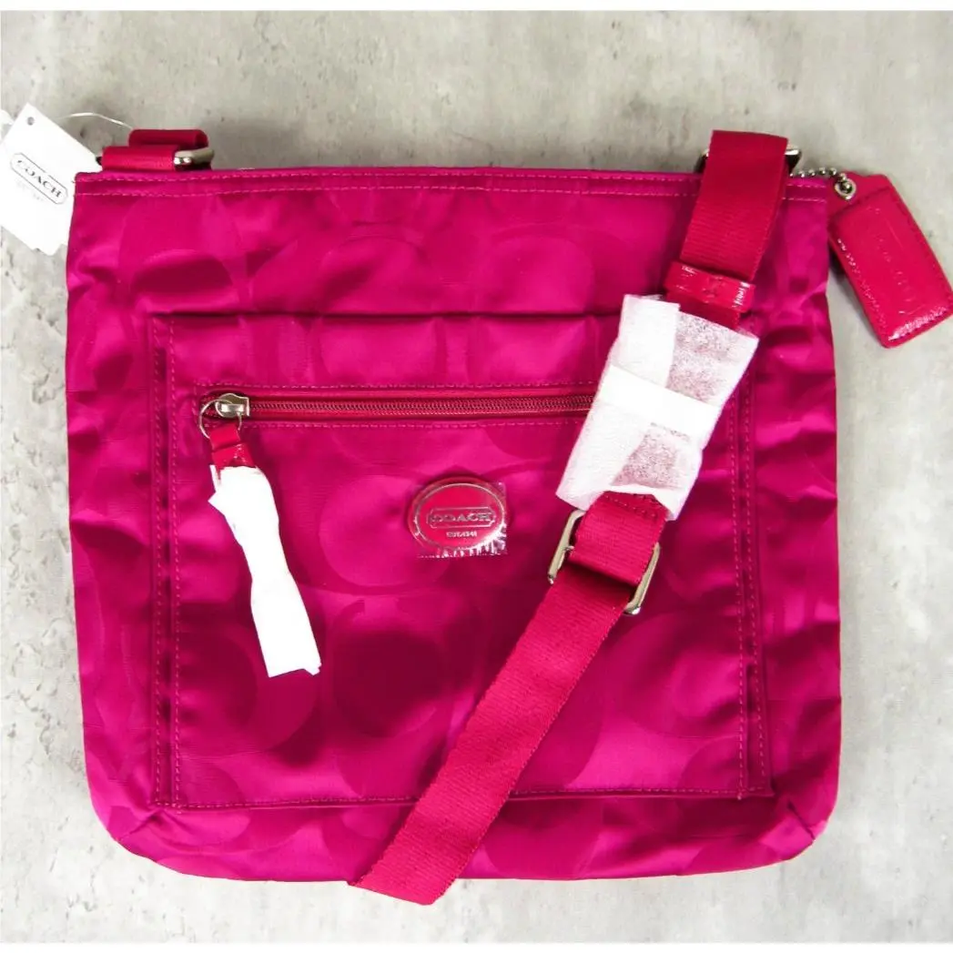 Coach F77408 Signature Nylon File Crossbody Bag Fuchsia Bright Pink