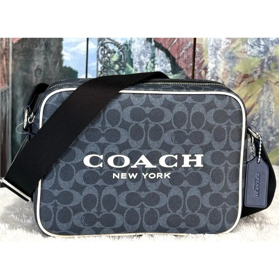 Coach Colton CFB51 Crossbody Bag 25 In Ink Blue Sig Canvas W/graphic Leather