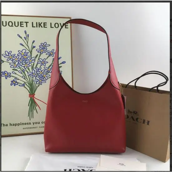 CU068 Brooklyn Shoulder Bag 28 Natural Grain Leather Red Ruby Outlet by Coach