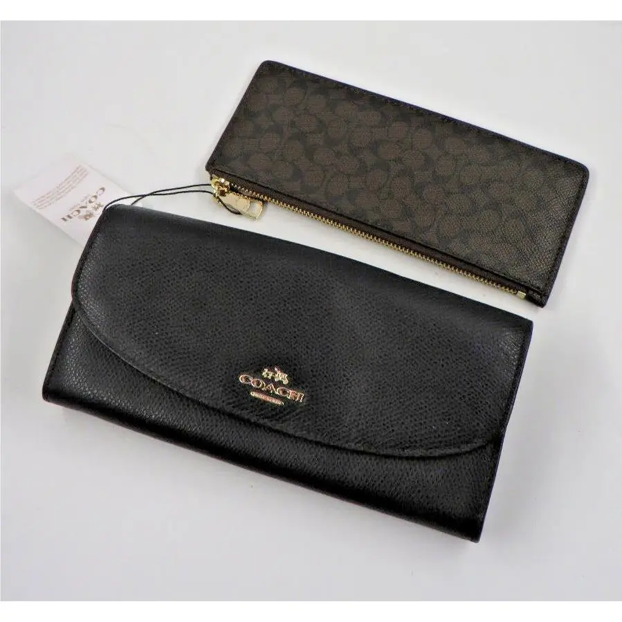 Coach Black Pebbled Leather Wallet 8 Flap Clutch