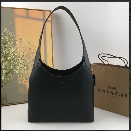 CU068 Brooklyn Shoulder Bag 28 Natural Grain Leather Black Outlet by Coach