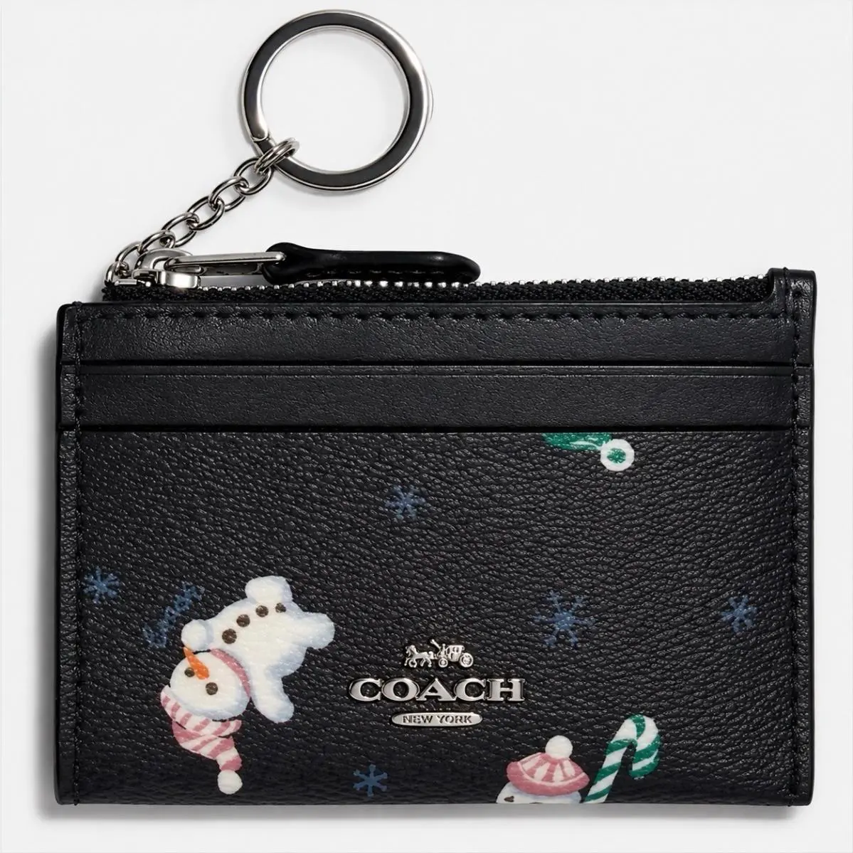 Coach C7680 Mini Skinny ID Case Snowman Print Silver Midnight Multi