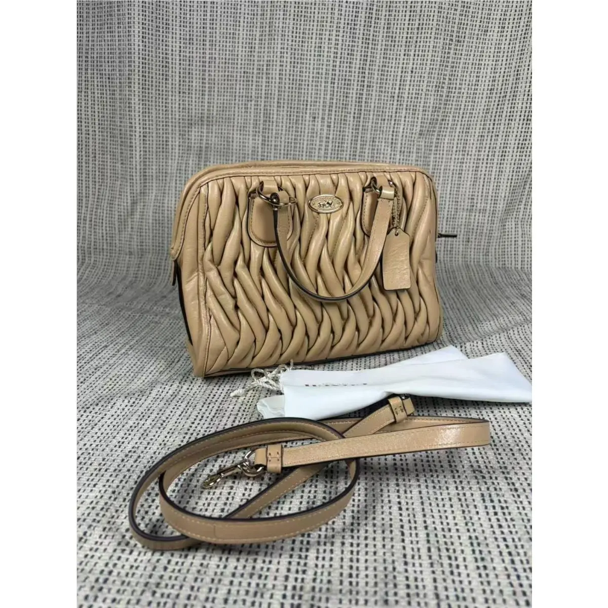 Coach Mini Nolita Satchel / Beige with Strap in Gathered Leather Bag 34370