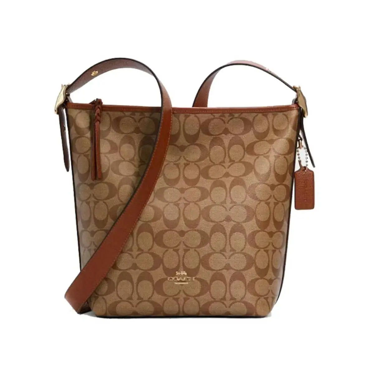 Coach Val Duffle Signature Khaki Redwood Bag Zipper Shoulder Handbag Purse