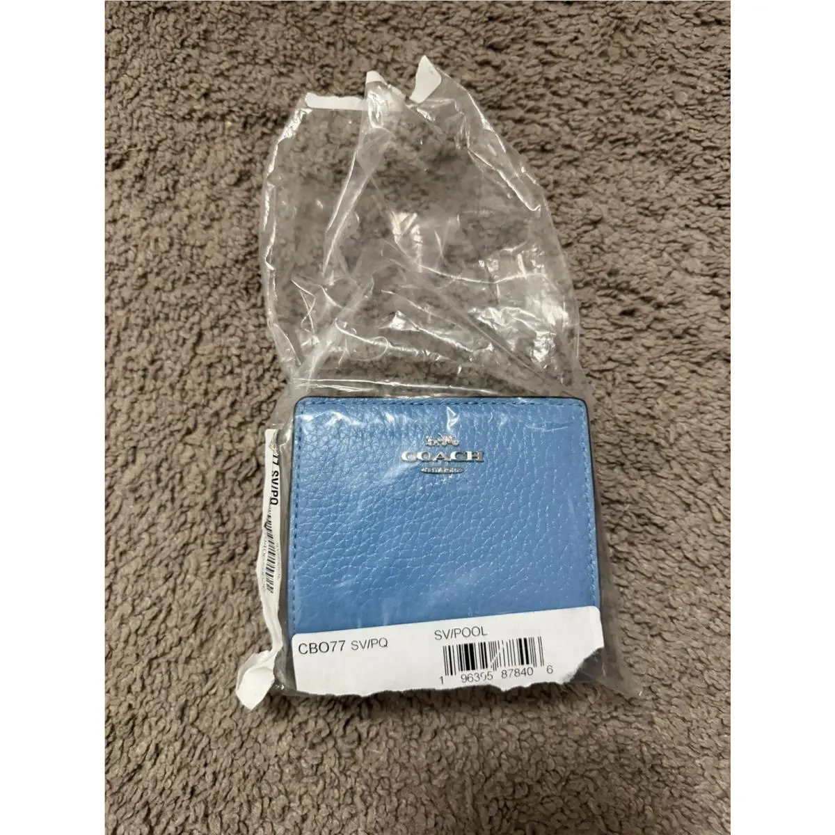 Coach Pebble Leather Shiny Snap Wallet CB077 Sv/pool Blue