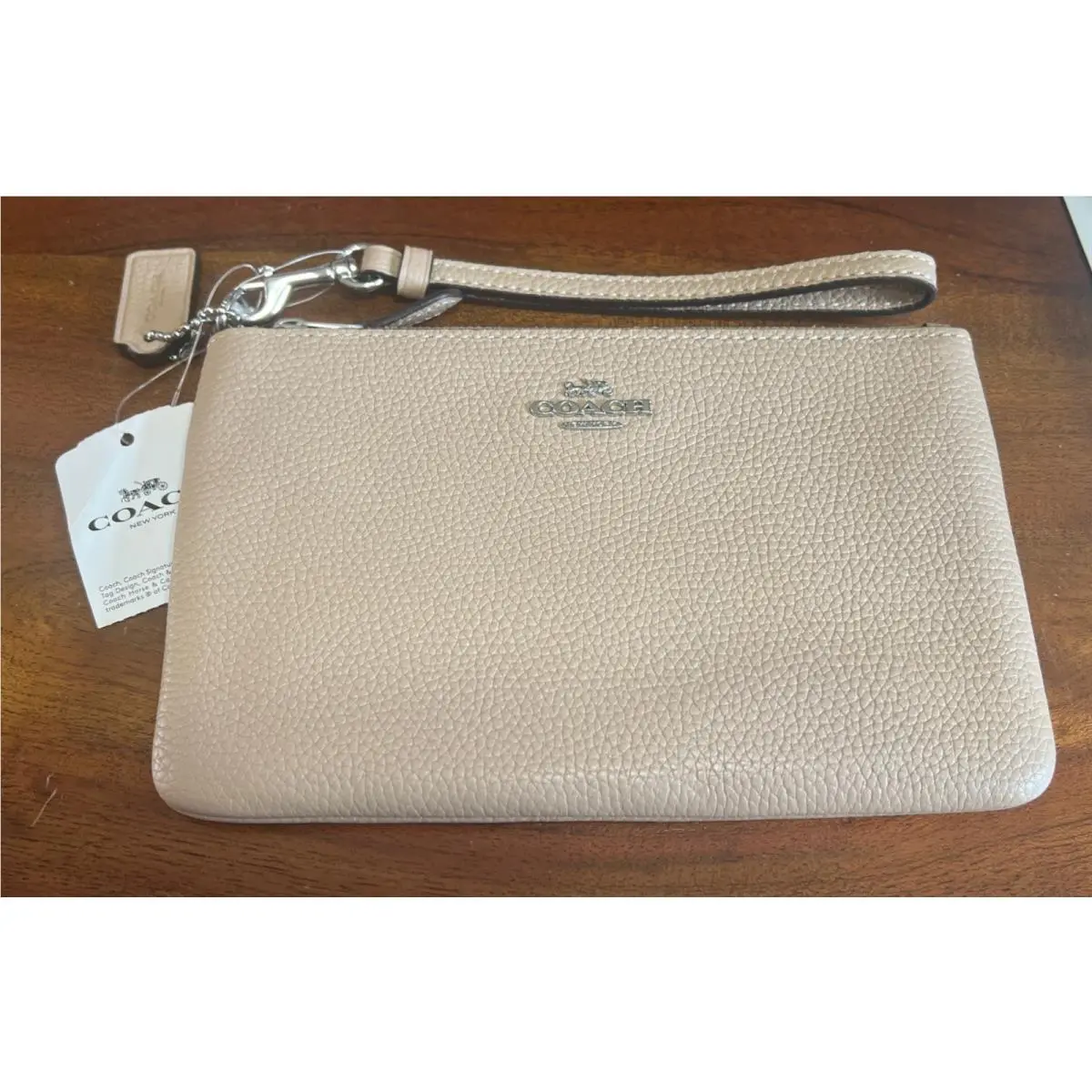 Logo Wristlet Wallet Brown Beige Zipper Accent Women by Coach