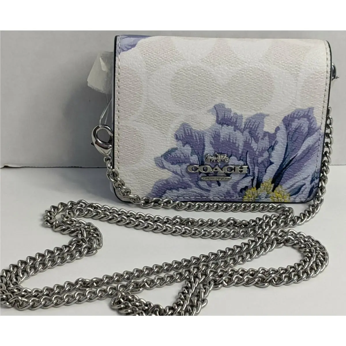 Coach Kaffe Fassett Periwinkle Floral Canvas Leather Mini Wallet Chain Bag