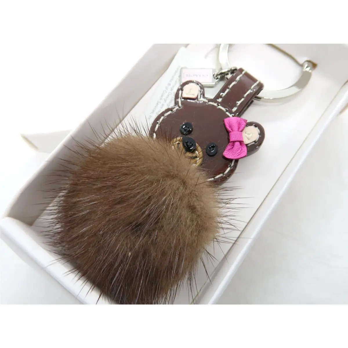 Coach Mink Fur Teddy Bear Keychain Ring Fob Bag Purse Charm Y2K 61913 Htf