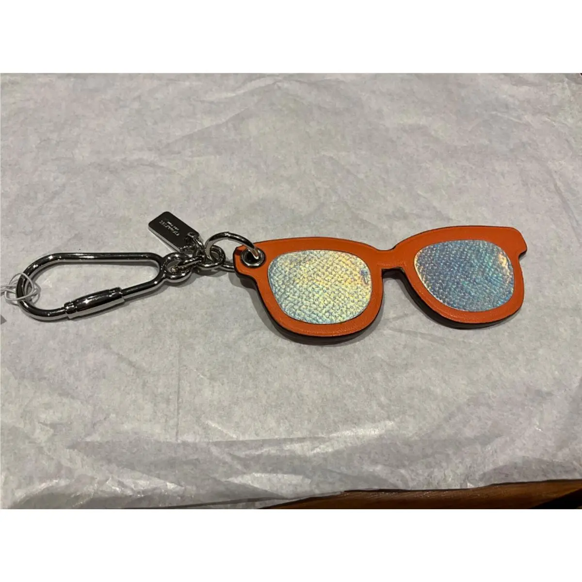 Coach Orange/silver Leather Sunglasses Key Fob Keychain Bag Charm F54920