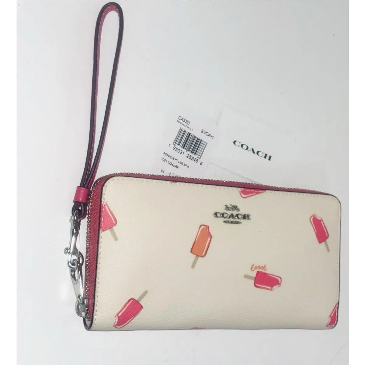 Coach Accordion Zip Around Multicolor Wallet Wristlet with Popsicle Print