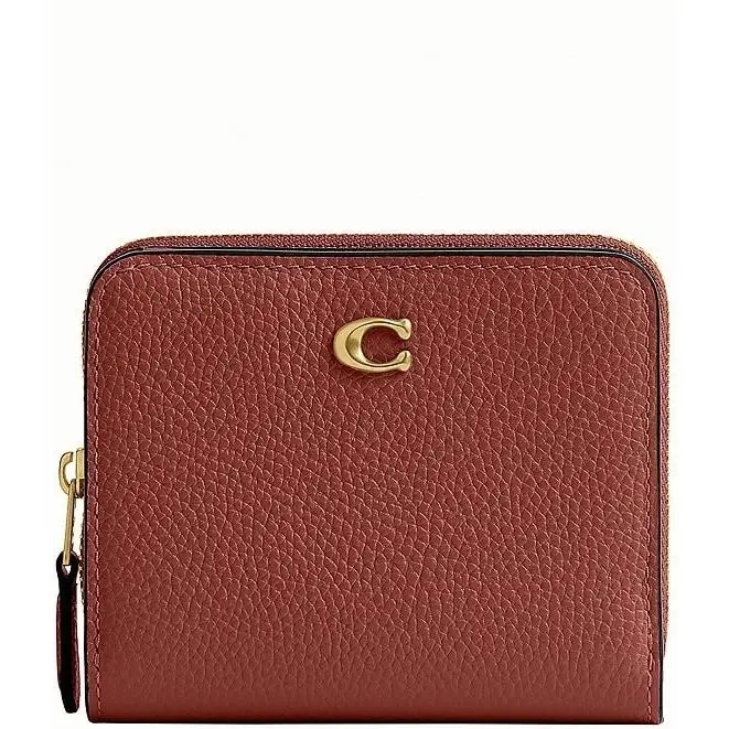 Coach Essential Billfold Pebble Leather Wallet Dark Peach