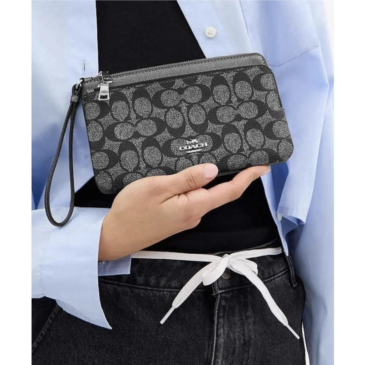 Coach Double Zip Wallet In Signature Canvas CW968 Gunmetal Multi