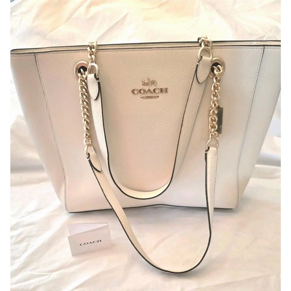 Coach Chalk Beige Tote Gold Chains Handbag Retail Tags
