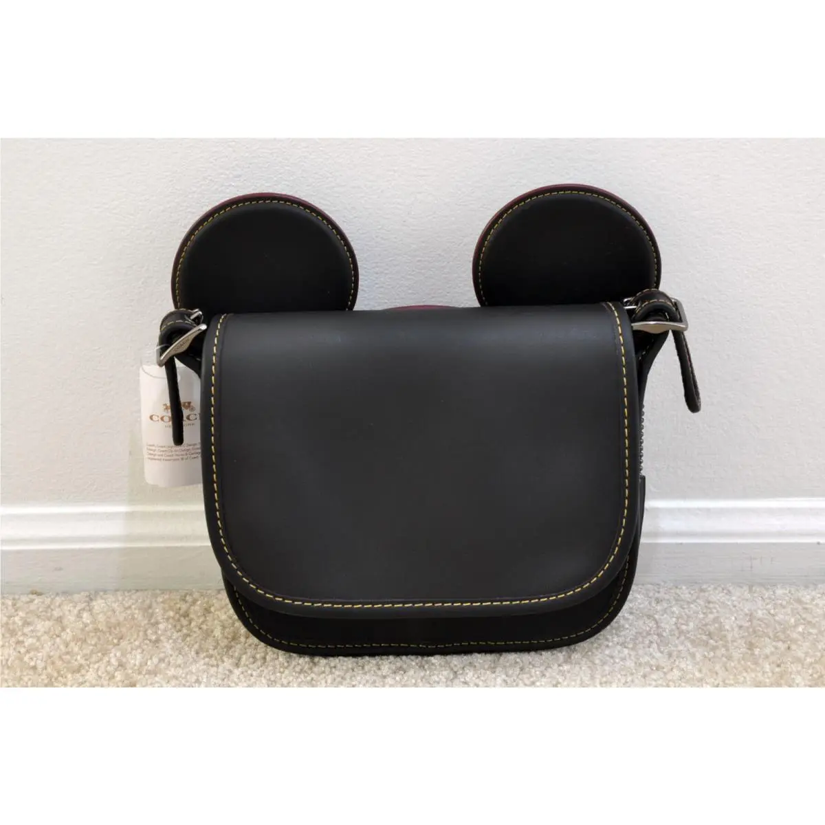 Coach Patricia Saddle In Glove Calf Leather with Mickey Ears F59369