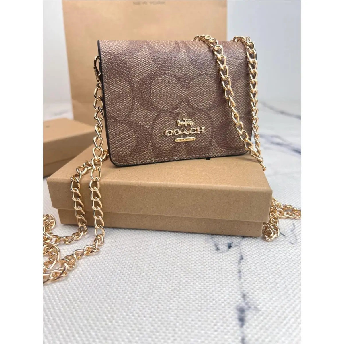 Coach Mini Wallet On A Chain Signature Canvas with Charms C6650