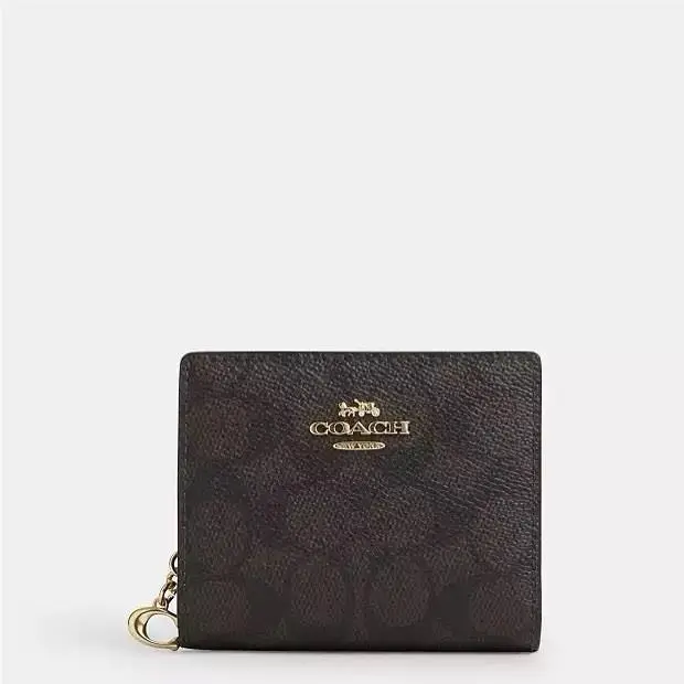 Coach Snap Wallet CW789 Gold/walnut/black Signature Canvas W/c Charm