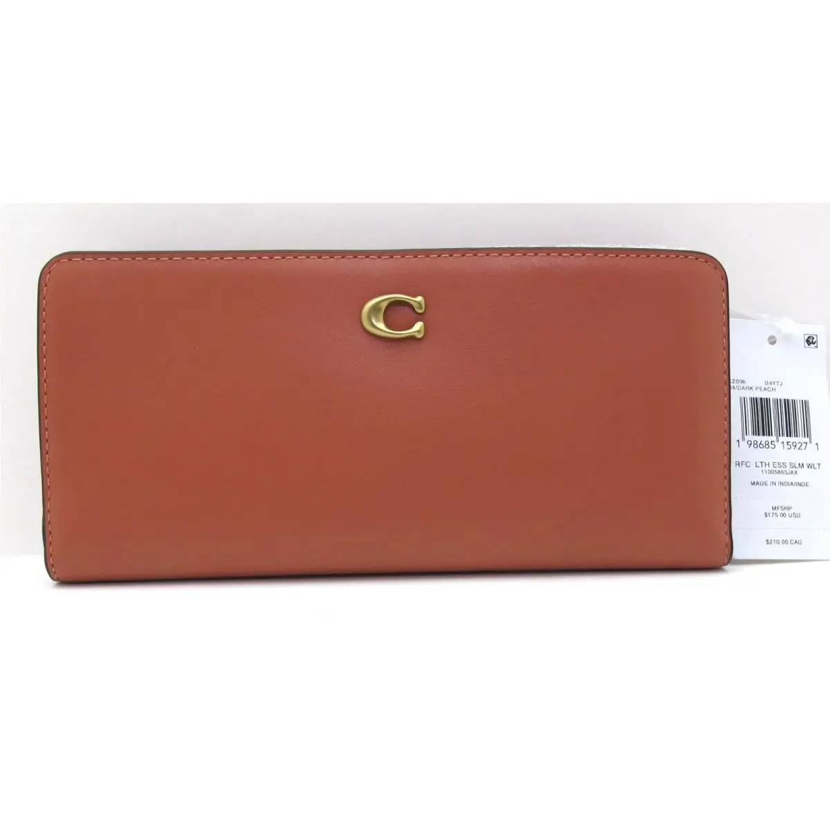 Coach Refined Calf Leather Essential Long Slim Bi-fold Dark Peach