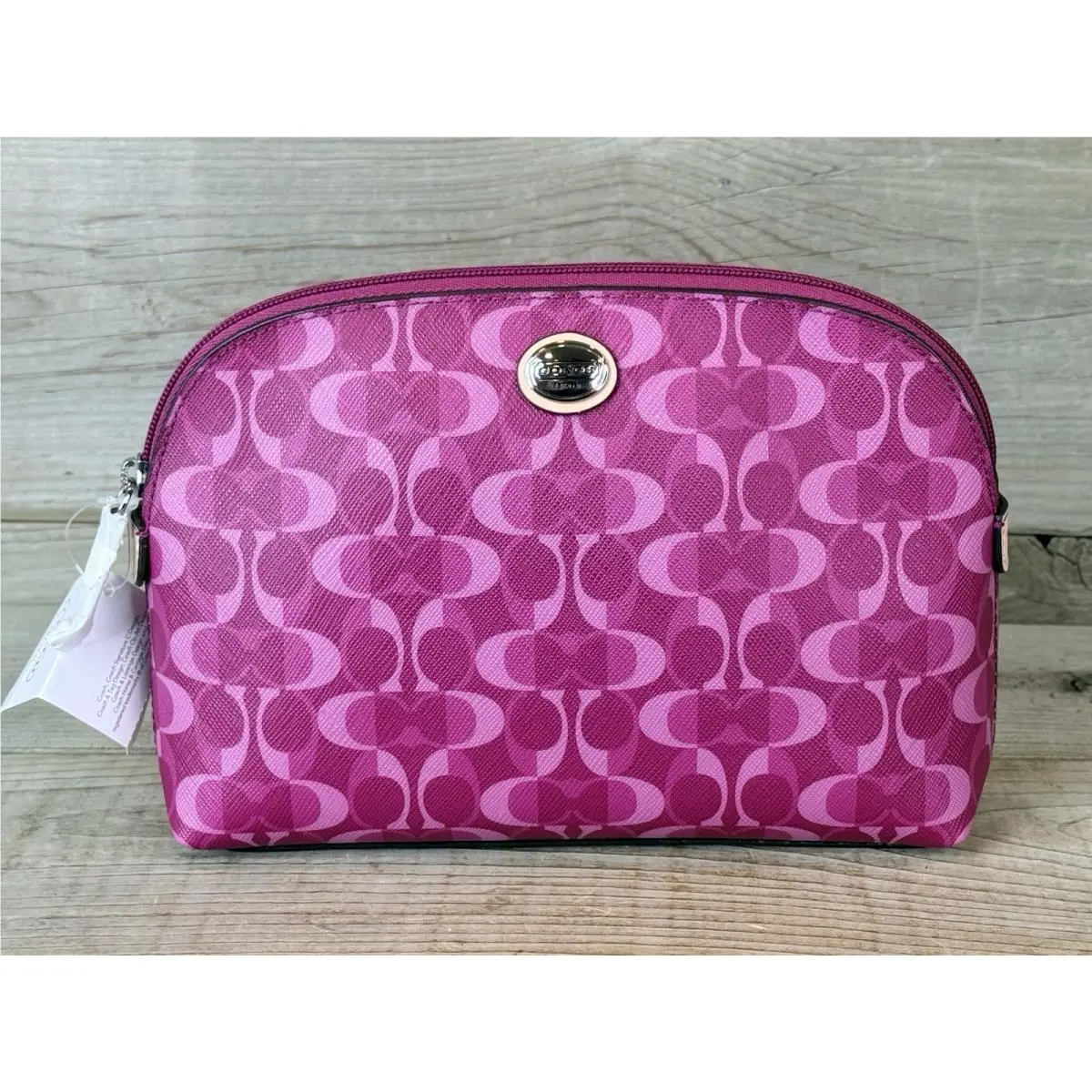 Coach Peyton Pink Dream C Signature Pvc Domed Pouch Cosmetic Case Zip 50064