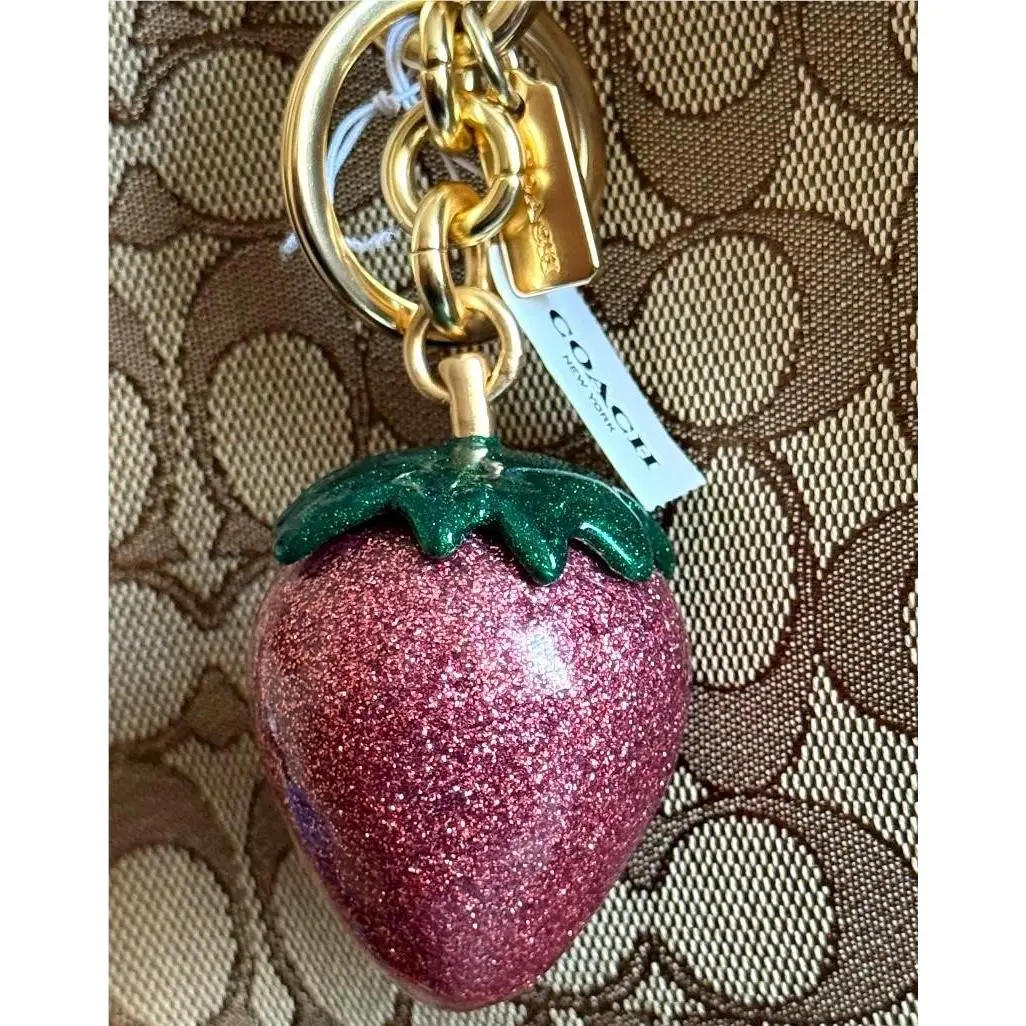 Coach Strawberry Glitter Keychain Key Ring Fob Bag Purse Charm F68418 Htf