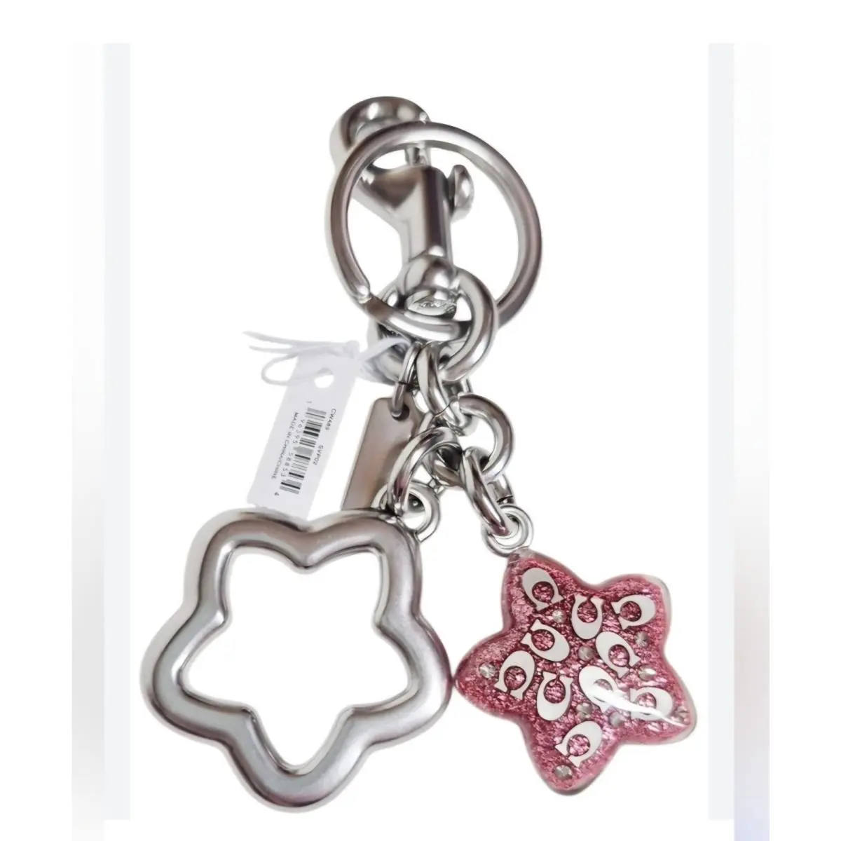 Signature Star Bag Charm Keychain Silver Pink Petal Dogleash CW489 by Coach
