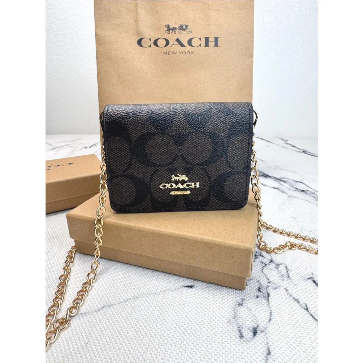 Coach Mini Wallet On A Chain Signature Canvas with Charms CZ278
