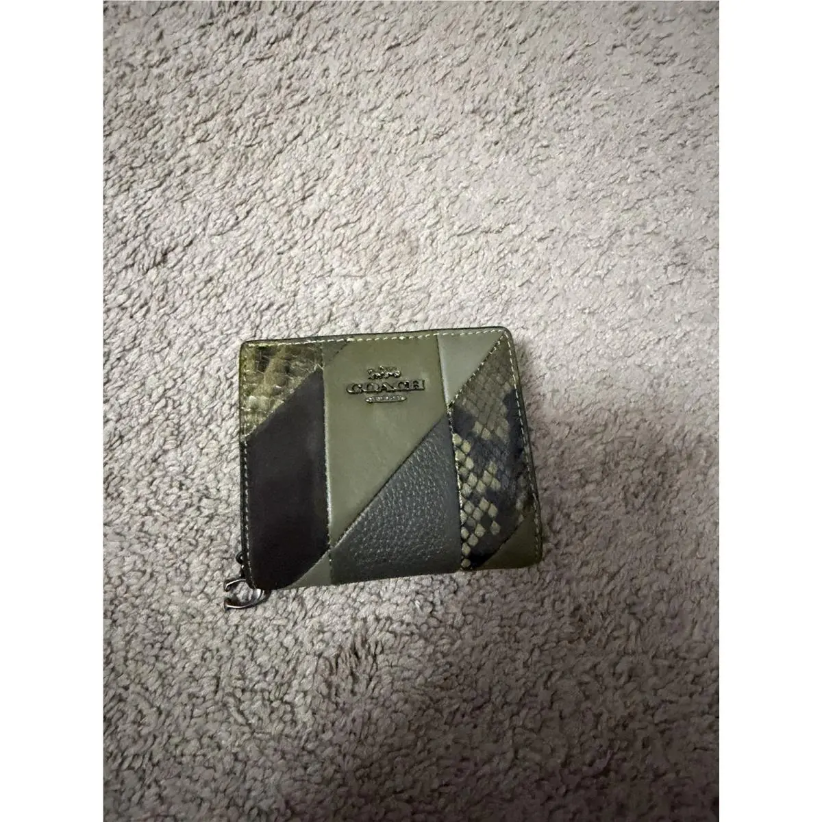 Women’s Coach Snap Wallet W Patchwork and Snake Print CCL77 Gunmetal/olive Multi