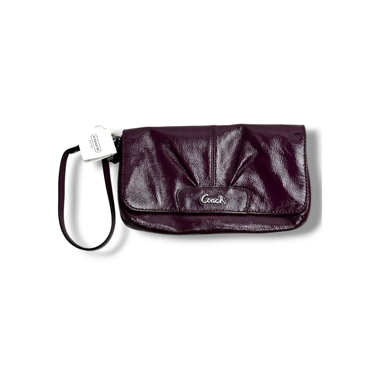 Coach Wristlet Womens OS Purple Patent Leather Pleated Flap Clutch Mini Bag