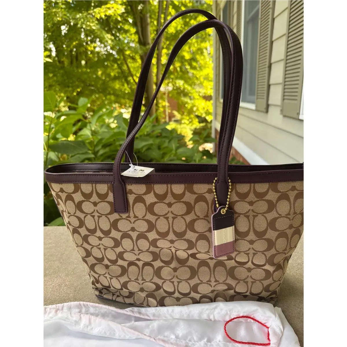 Coach 23465 Weekend Medium Zip Top Tote Khaki Purple W/tags +bag