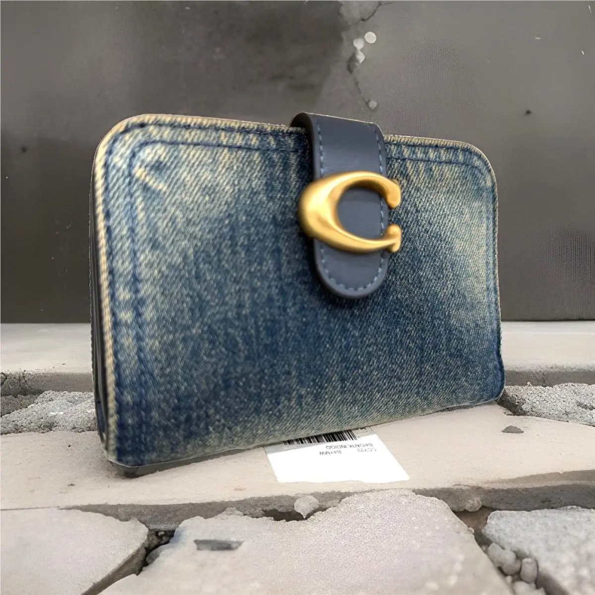 Coach Tabby Cotton Denim Compact Wallet In Dark Indigo