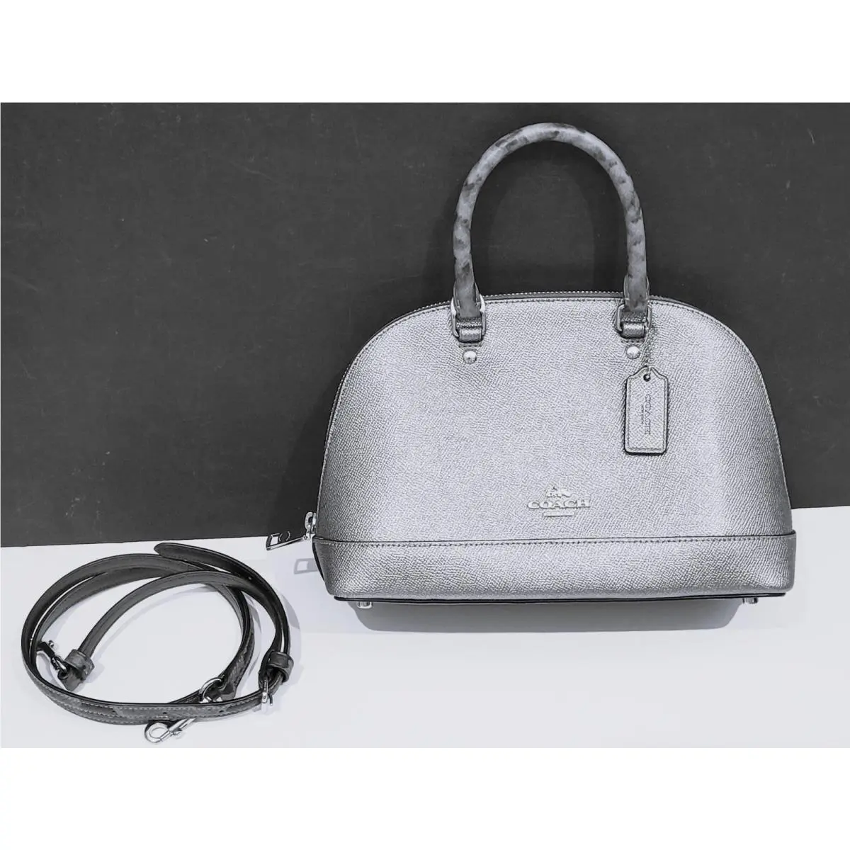 “coach” Stunning Gunmetal Silver Leather Crossbody Bag F38057